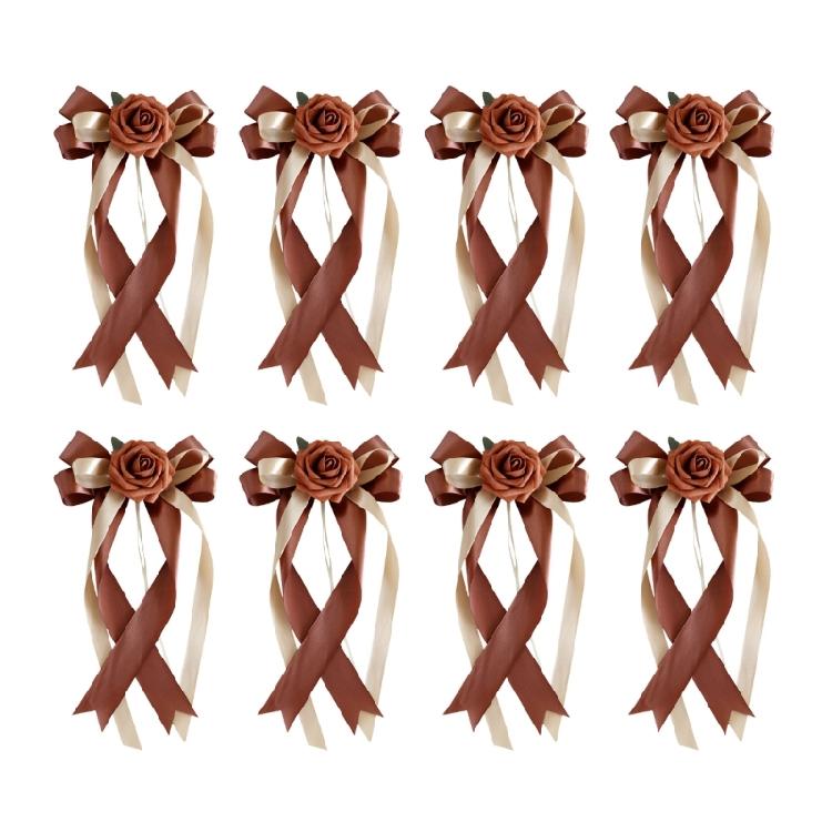 Set of 8 Nuptial Car Adornment with Ribbons Beautiful Silk Bowknot Auto Glasses Adornment for Matrimonial Ceremony