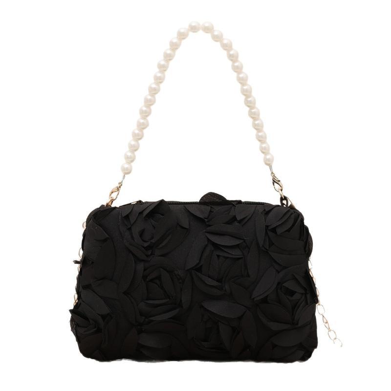 Elegant Women 3D Rose Floral Shoulder Bag Romantic Flower Pattern Pearl Handle Detachable Chain for Prom Graduation