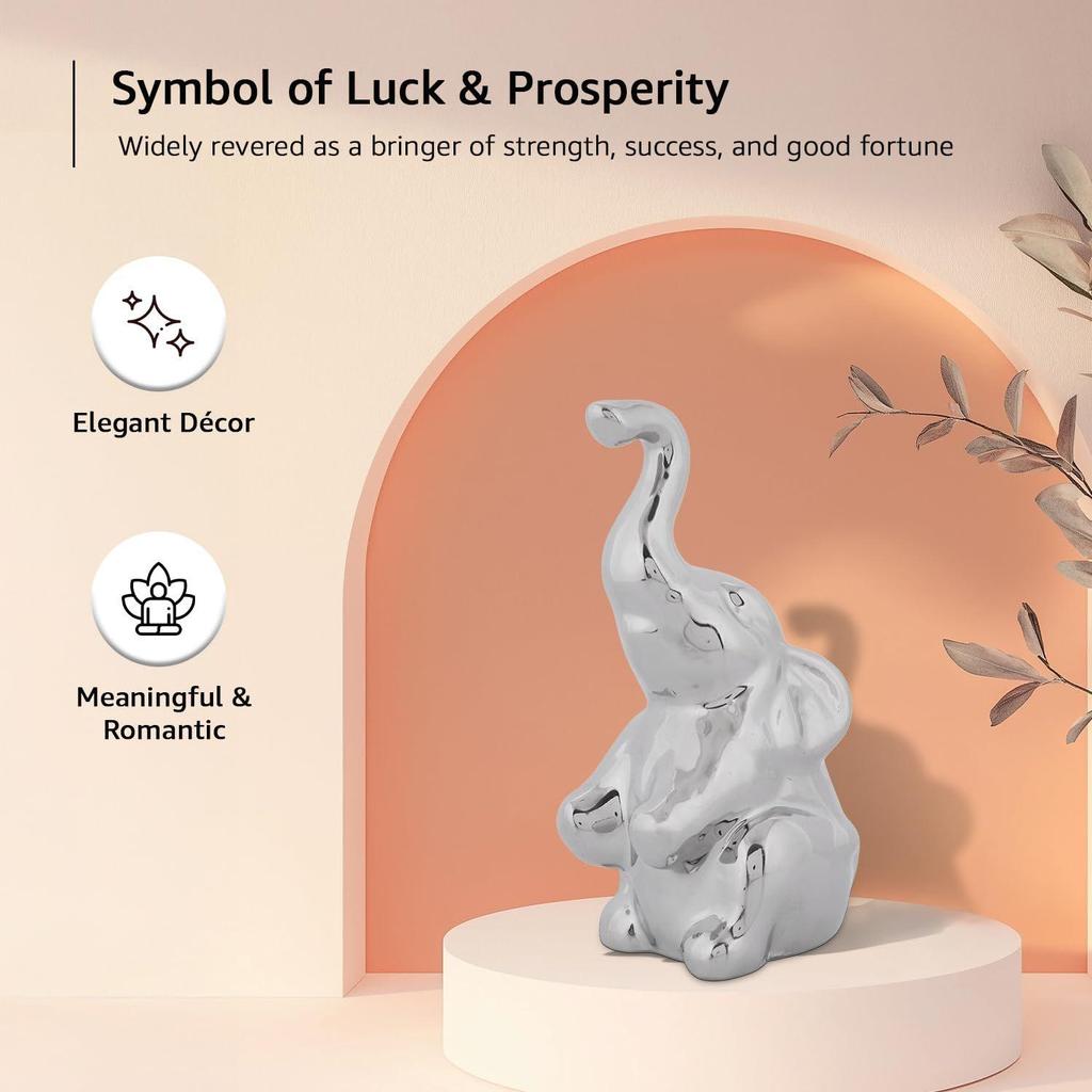 Graceful High-Trunk Elephant Figurine | A Symbol of Luck & Prosperity | Perfect for Elegant Home Décor – Pack of 1