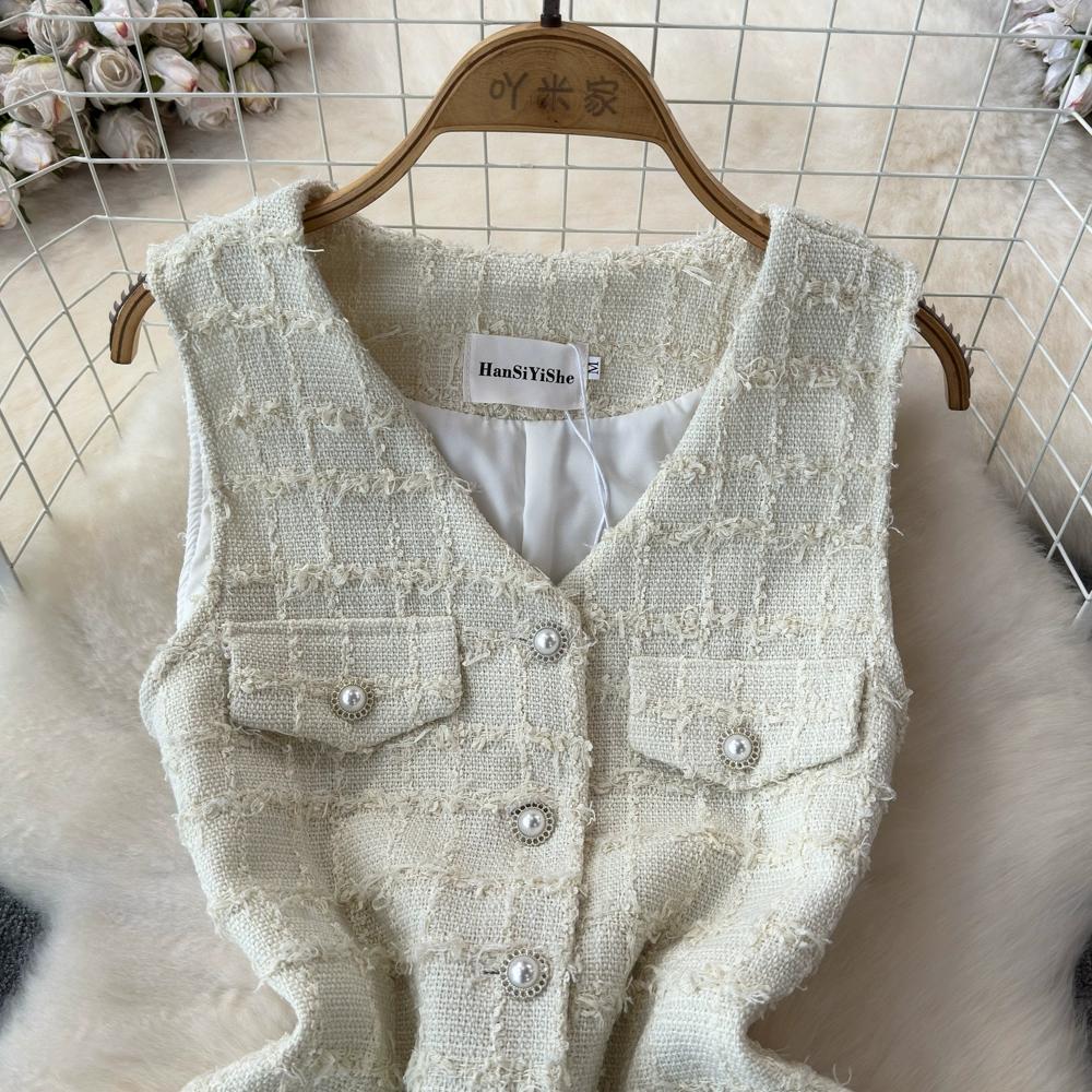 Letní ženy Sladké kostkované tvídové tvídové šaty do kanceláře Work Party Mini Krátká vesta