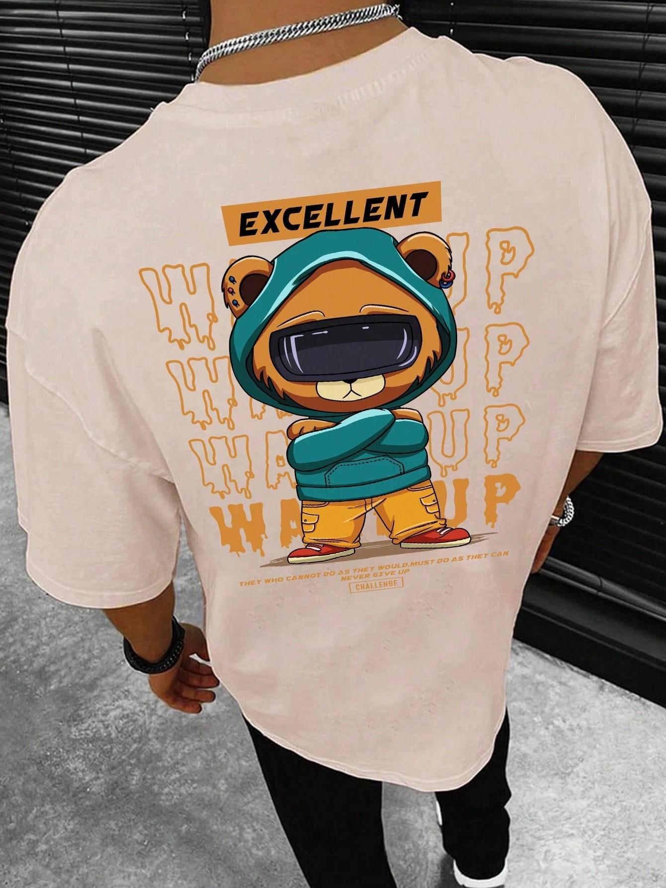The new mens Tshirt for the summer of 2025 features a casual fashionable comfortable and soft 3D bear pattern print S