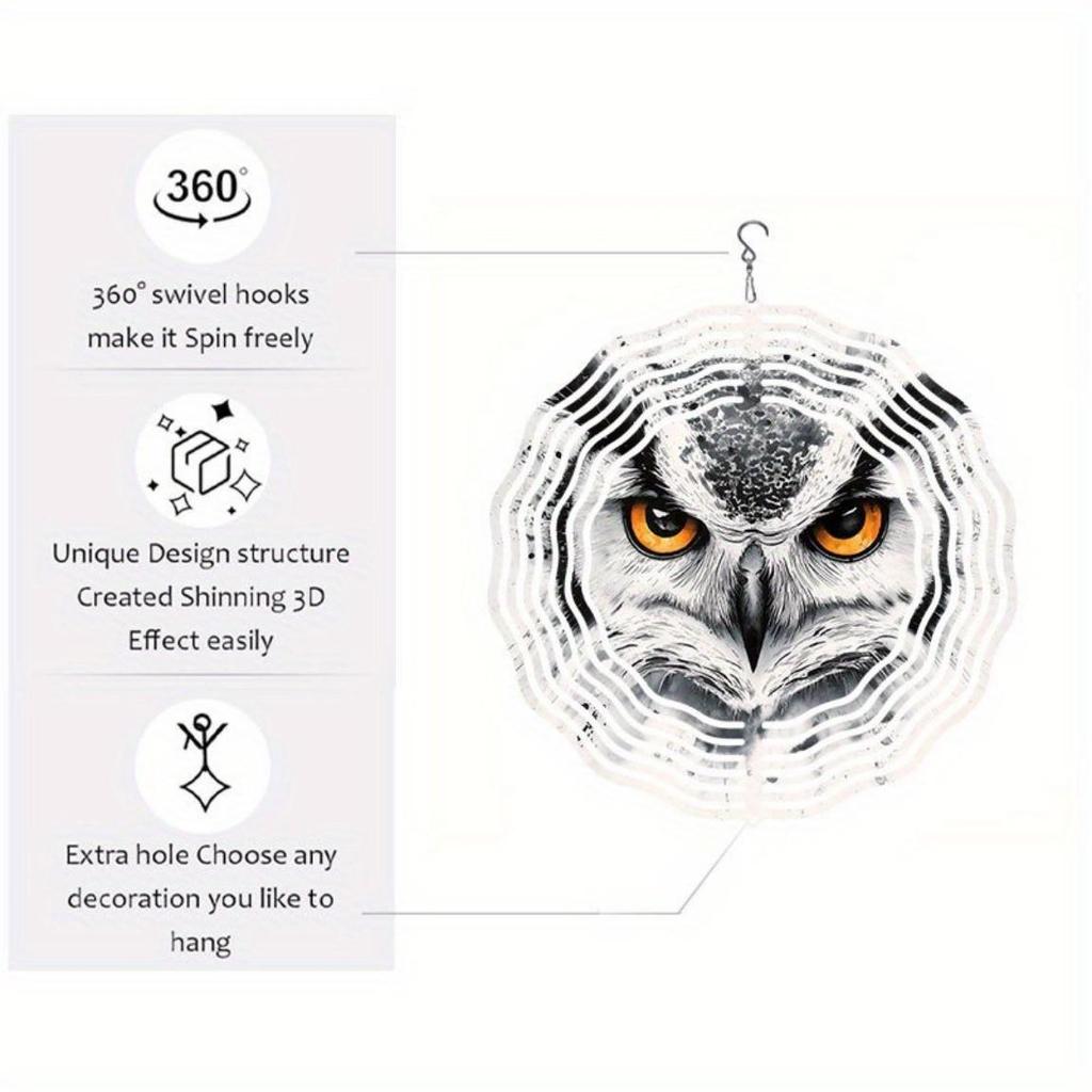 Owl Design Metal Mandala Wind Chime - Handcrafted 3D Printed Outdoor Garden Decor, Battery-Free Soothing Wind Sounds