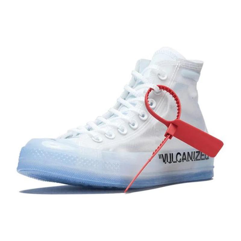 OFF-WHITE X Converse Chuck Taylor All Star Hi THE TEN Collaboration Comfortable Non-Slip High-Top Sneakers Unisex White and Blue