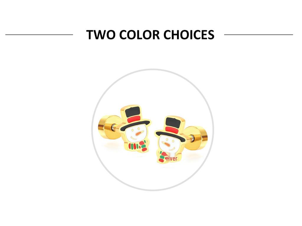 European & American Christmas Snowman Stud Earrings - Cute Pattern, Stainless Steel Screw-Back, Cross-Border Exclusive