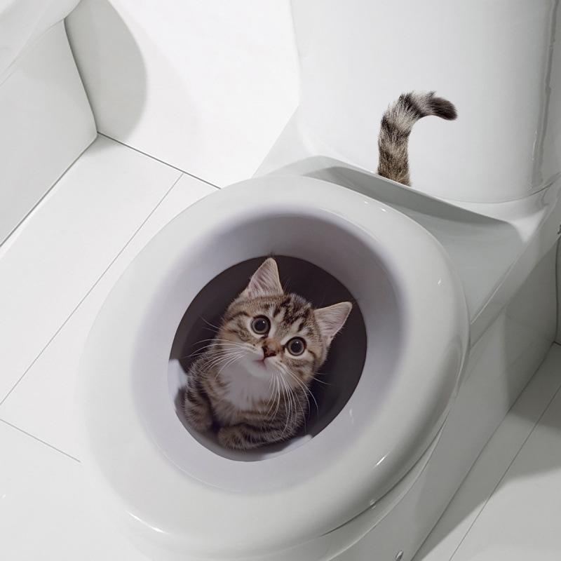 Lustiger Katze Toilettendeckel Aufkleber Wasserdichter WC Aufkleber Abnehmbare Selbstklebende Dekoration Haushaltsaufkleber