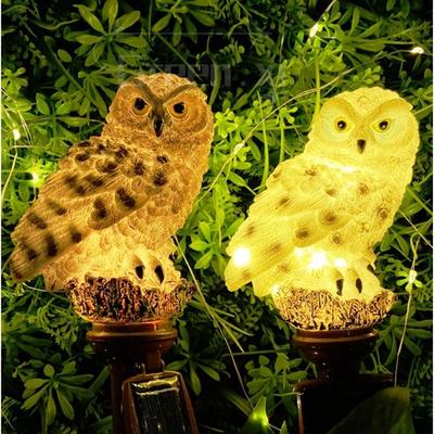 Durable Colorful Owl Solar Garden Light Realistic Waterproof Landscape Lawn Lamp Iron Cordless Solar Stake Light Patio Walkway