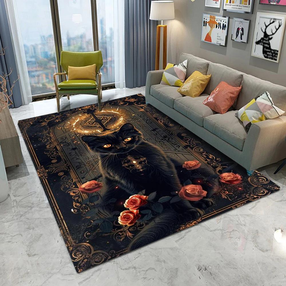  Retro Mysterious Cat Carpet Cartoon Living Room Bedroom Kitchen Sofa Entrance Rug Non-slip Washable Mat Home Cute Decor