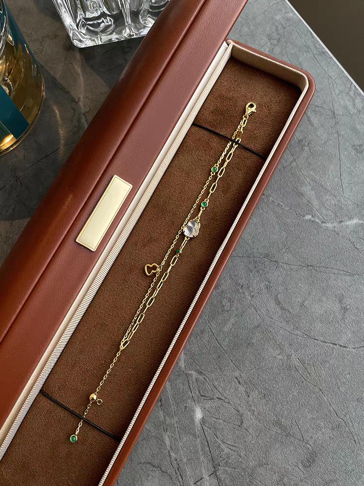 Chinese Style Double-Layer Gourd Bracelet: Women's National Style with Imitation Chalcedony Beads