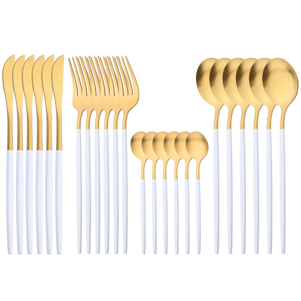 24-teiliges Luxus-Geschirrset aus schwarzem Gold, Messer, Gabel, Löffel, Besteckset mit Geschenkbox, Edelstahl-Geschirrset, Küchenbesteck, spülmaschinenfest