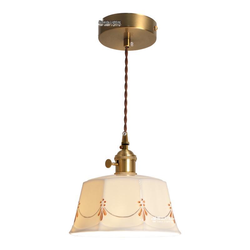 Japanese Retro Brass Glazed Ceramic Pendant Light for Bedroom, Dining, Bar, Entrance, and Tea Room