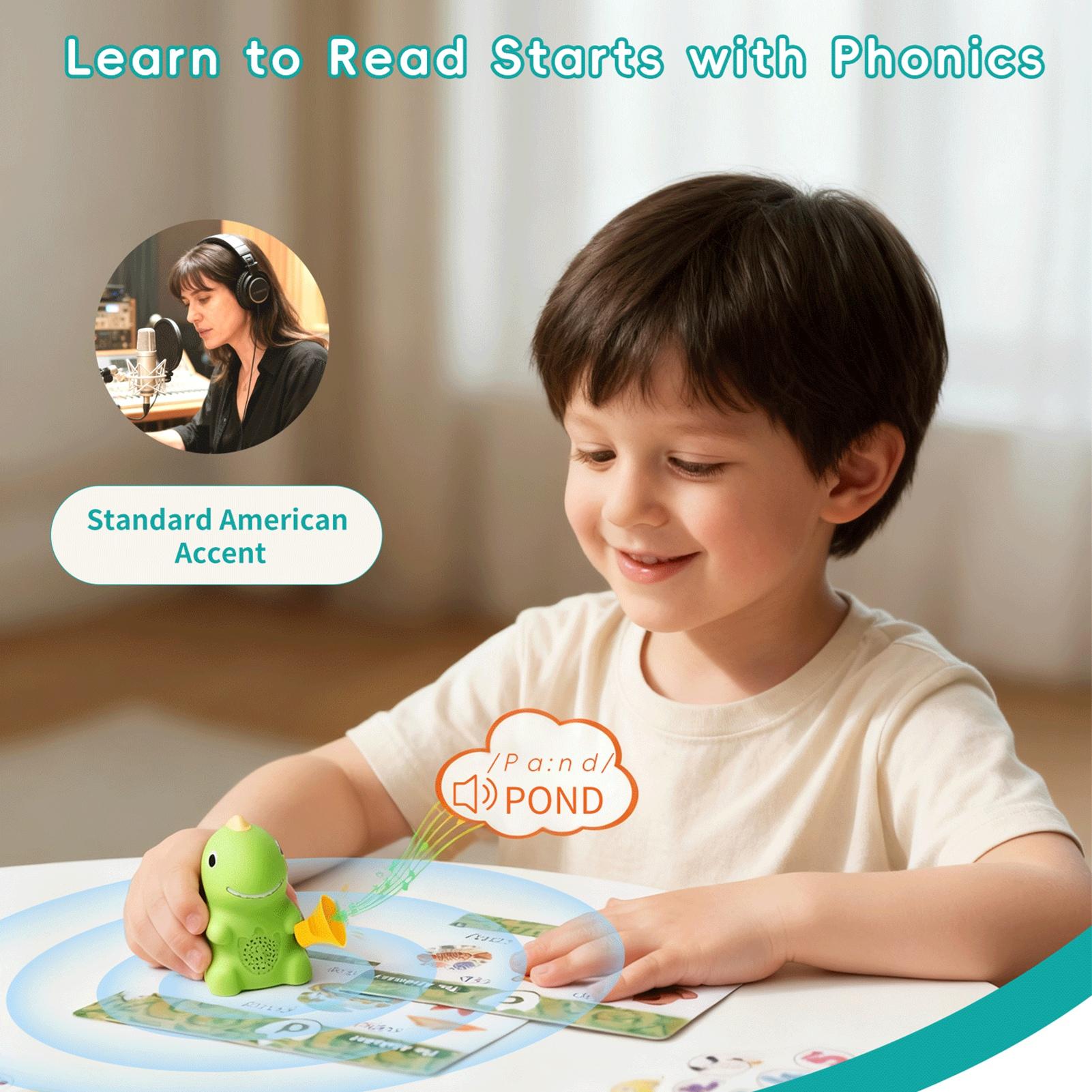 Dinosaur Interactive Reading Pen Talking Flash Cards Learning Phonics Games for Kids with 75 Cards 6 Stickers
