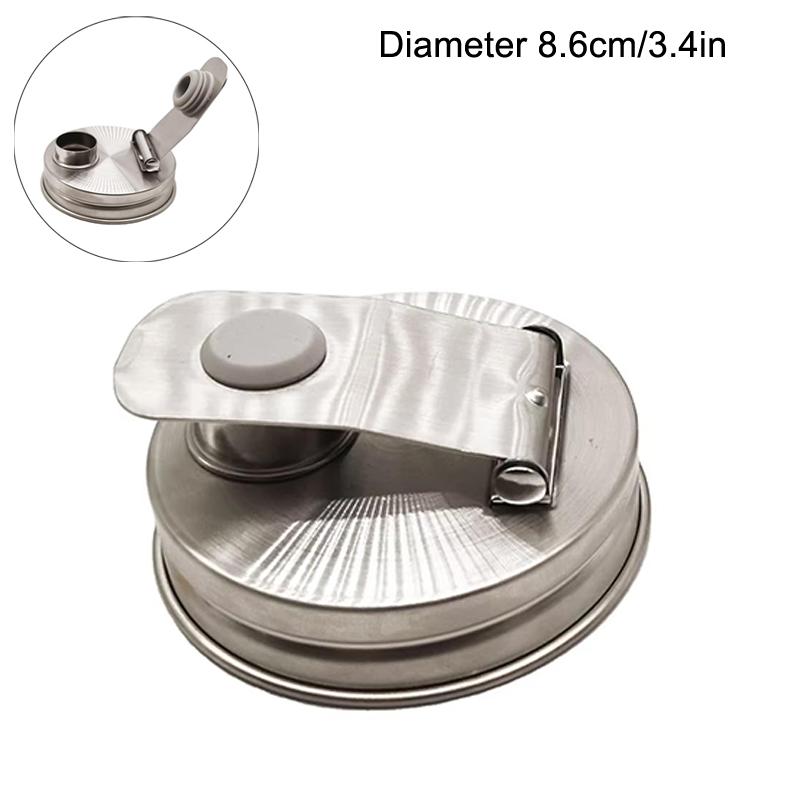 Nerezová výlevka s flip-top viečkom pre sklenené poháre Mason s bežným hrdlom A strieborná