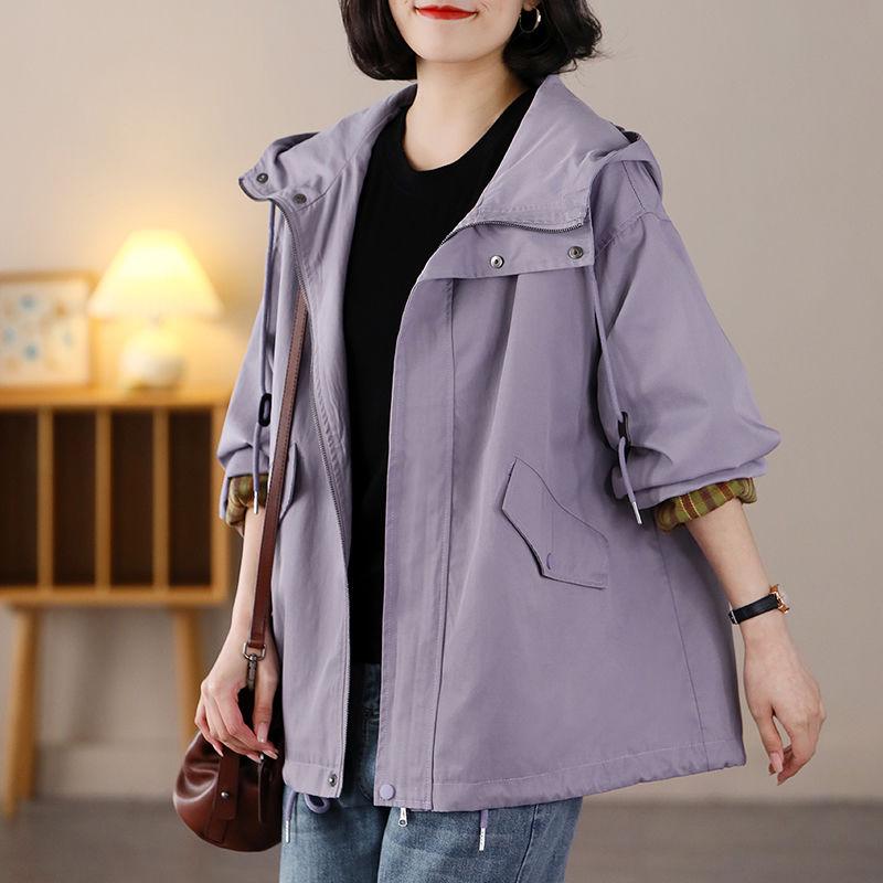 Giacca a vento da donna comoda e chic con cappuccio, vestibilità ampia, capispalla casual