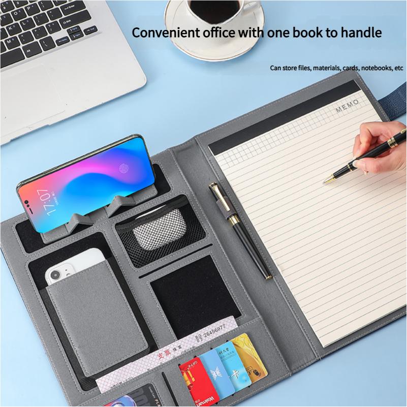 A4 Multifunctional Meeting Folder | Leather - like Finish. Organize Phone, Cards & Notes. Ideal for Business & Productivity!