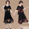 Plus Size Fashion Mother Summer Chiffon Print Top Skirt Pants Suit Short-Sleeved Middle-Aged and Elderly Women Two-Piece Sets