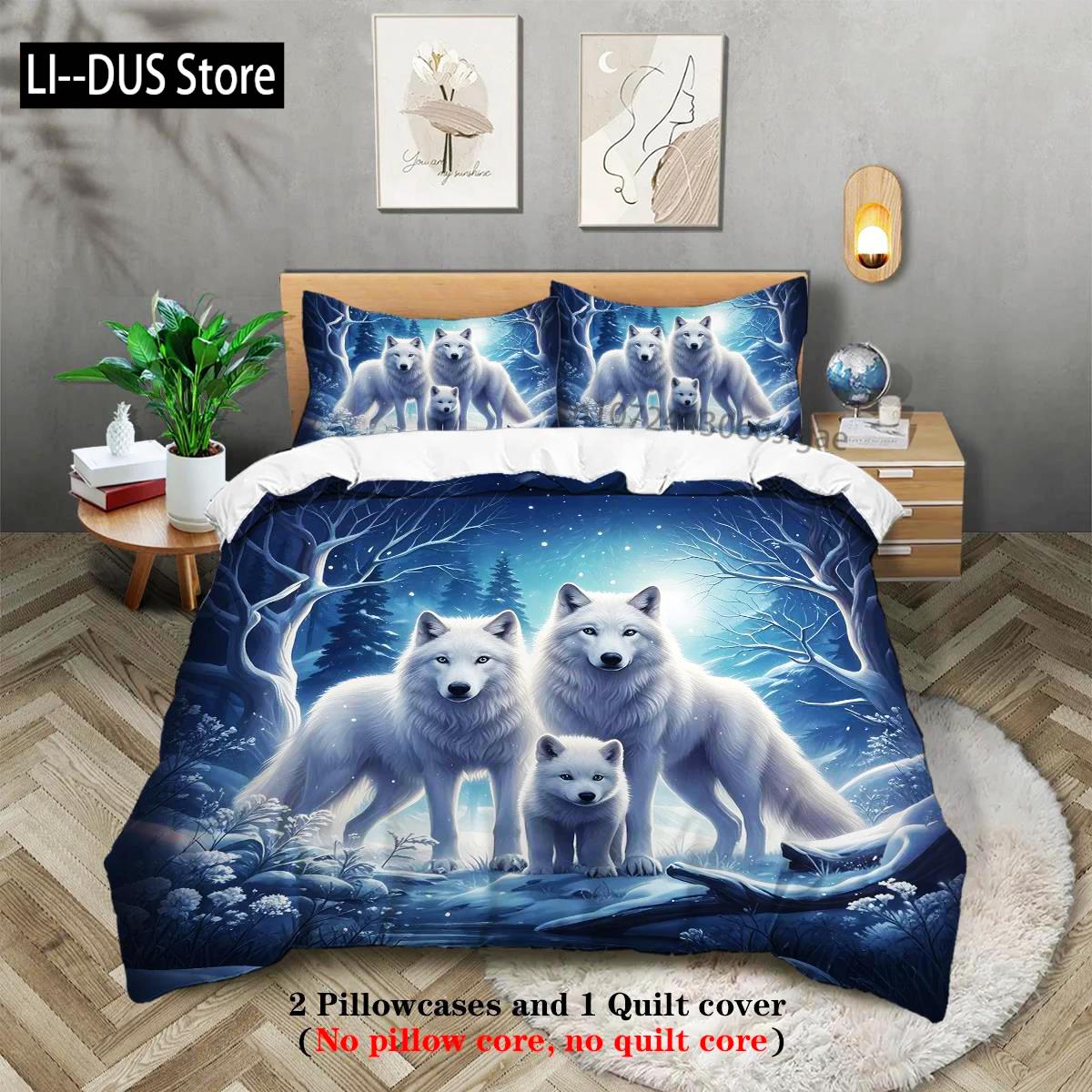 

Wolf Family Pattern Bedding Set 1*Duvet Cover+2*Pillowcase For Single Bed Teenagers And Adults Bedroom Home Decoration EU Single(135*200cm)3pcs