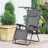 Foldable Reclining Garden Chair with Headrest, Zero Gravity Deck Sun Lounger Seat Chair with Footrest, Armrest, Cup Holder & Canopy Shade, Grey