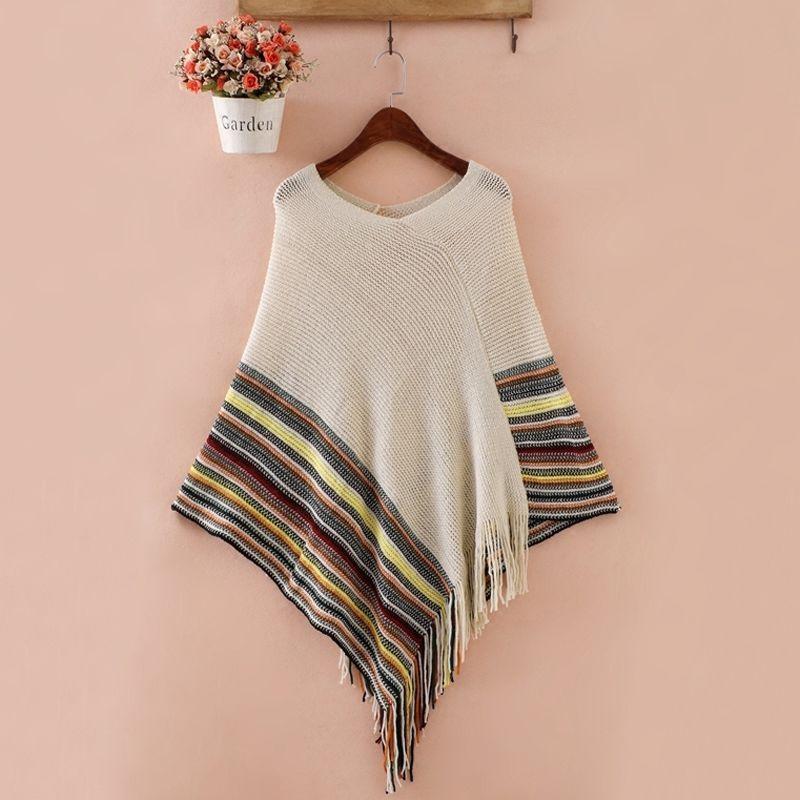 Женская новая милая вязаная накидка-кейп с кисточками, куртка-кейп бежевый