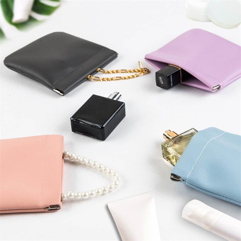 Leather Women Coin Purse Automatic Close Metal Shrapnel Mini Storage Bag Portable Lipstick Earbuds Card Key USB Solid Bag