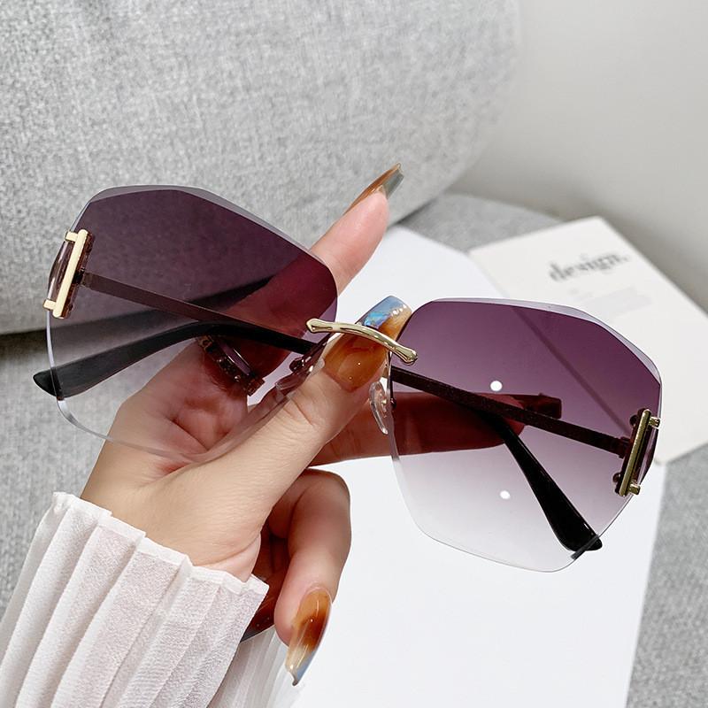 Women Square Frameless Sunglasses Uv400 Protection For Outdoor Travel Party
