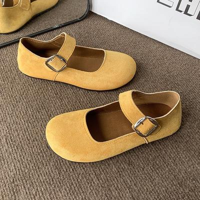 2025Retro Echtes Leder Flacher Ausschnitt Gerader Riemen Jane Einzelspitze Schicht Rindsleder Weiches Leder Sohle Vielseitige Lederschuhe