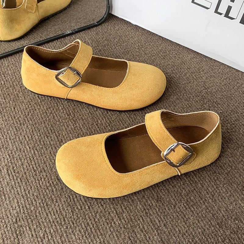 

Мода 2025Ретро Натуральная кожа Мелкий вырез Пряжка Мэри Джейн Одиночный носок Слой Коровья кожа Мягкая кожаная подошва Универсальная кожаная обувь 35 жёлтый