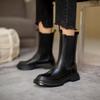 Fashion Hot Genuine Leather Women's Boots Retro British Style Slip-On Chelsea Boots Fashion Ankle Boots Round Toe Flat with Women Shoes