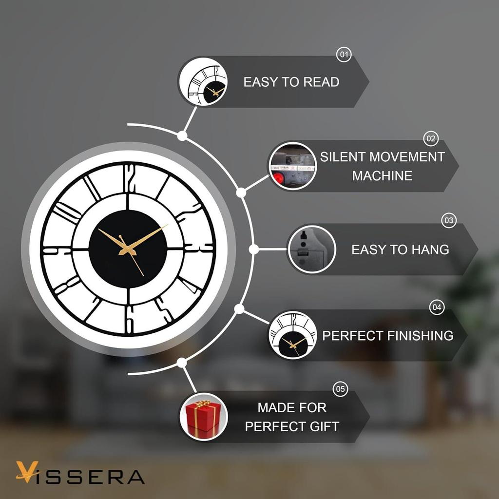 Oturma Odası için Şık Metal Duvar Saati Modern Eşsiz Dekoratif Büyük Sessiz Duvar Saati Yatak Odası, Ofis, Mutfak, Yemek Odası, Hol ve Ev Dekoru için