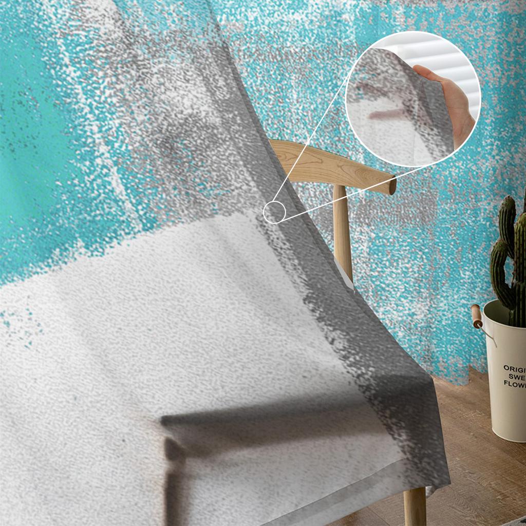 Oil Painting Abstract Geometric Aqua Blue Sheer Curtains for Living Room Decoration Window Curtains Kitchen Tulle Voile Curtains