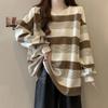 Vintage Striped Loose Long Sleeve T Shirt For Plus Size Women Casual Base Top