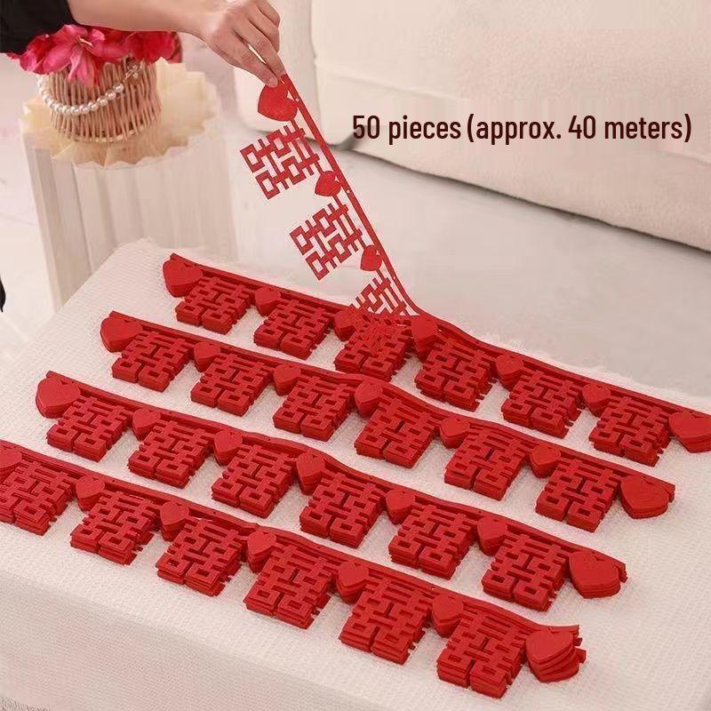 Double Happiness Wedding Garland Set: Ceiling Decoration for Living Room, Bedroom, Groom & Bride's Room in New House.