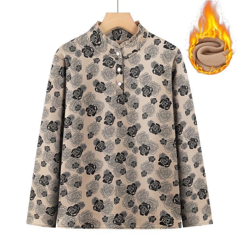 

Осень и зима новинка бархатный теплый женский топ модная одежда с длинным рукавом утолщенная цветочная базовая рубашка 5XL [recommended 150-80kg]