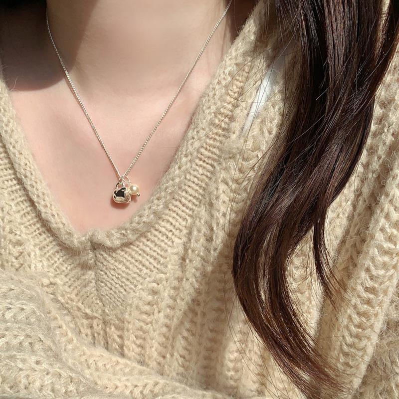ANENJERY Silver Color Cup Pearl Pendant Necklace For Women New Vintage Temperament Versatile Jewelry Gifts Wholesale