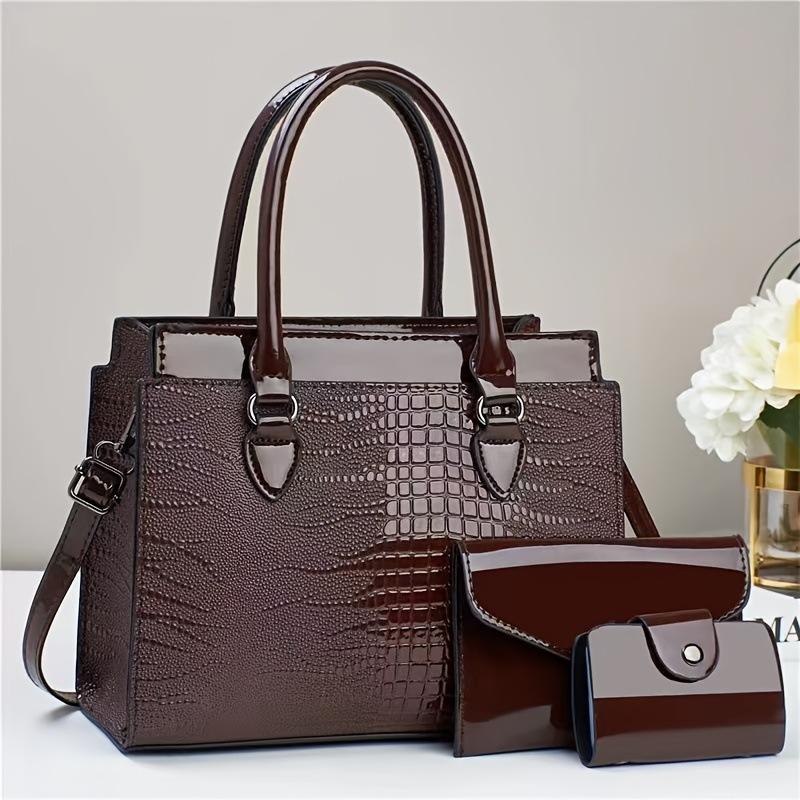 Handbag bright leather alligator pattern mother bag texture leather women's bag trend