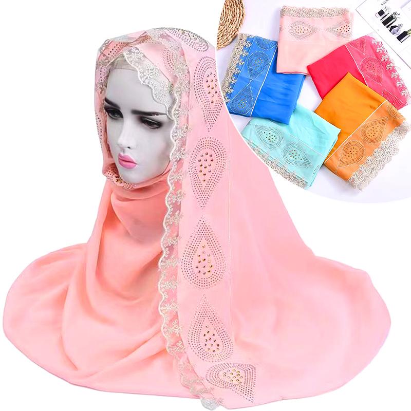 

1 шт. завернутый тюрбан высокого качества со стразами длинный шарф элегантный шифоновый жемчужный хиджаб Дубай