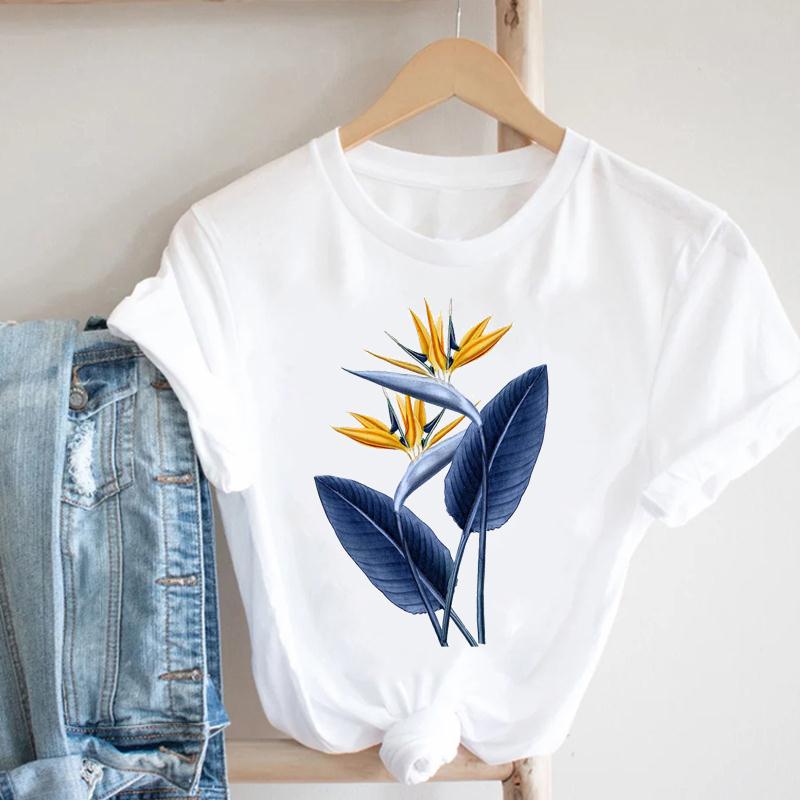 (European Size) 90s Flower Spring Short Sleeve Tee Top Fashion T-shirt Clothing  90s Casual Women Print Summer Lady Female Graphic T-shirt