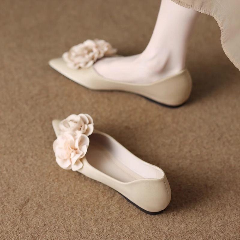 Fashion Summer Pointed Toe Flowers Ladies Footwear Slip-on Women's Flat Shoes Korean Style High Quality Fashion Elegant Dress Shoe Sale