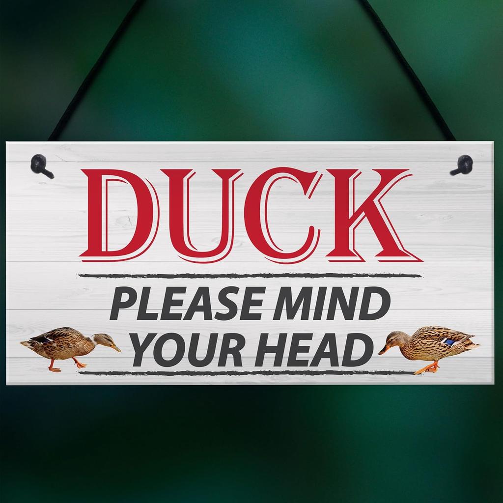 DUCK! Please Mind Your Head Friendship Home Gift Hanging Plaque Notice Step Sign