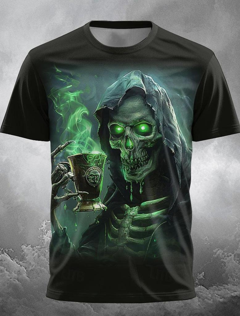 Summer Men's Horror Skull 3D Printed T-shirt Personalized Halloween Role-playing Costume Casual Outdoor Party Short Sleeved Tops