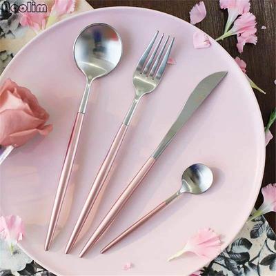 4Pcs Black/Rose Gold Stainless Steel Cutlery Set – Elegant Western Tableware Knife Fork Spoon Set