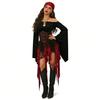 Rochie medievală de pirat pentru Halloween, cu un singur umăr, cu curea metalică retro cu inel și mâneci clopot