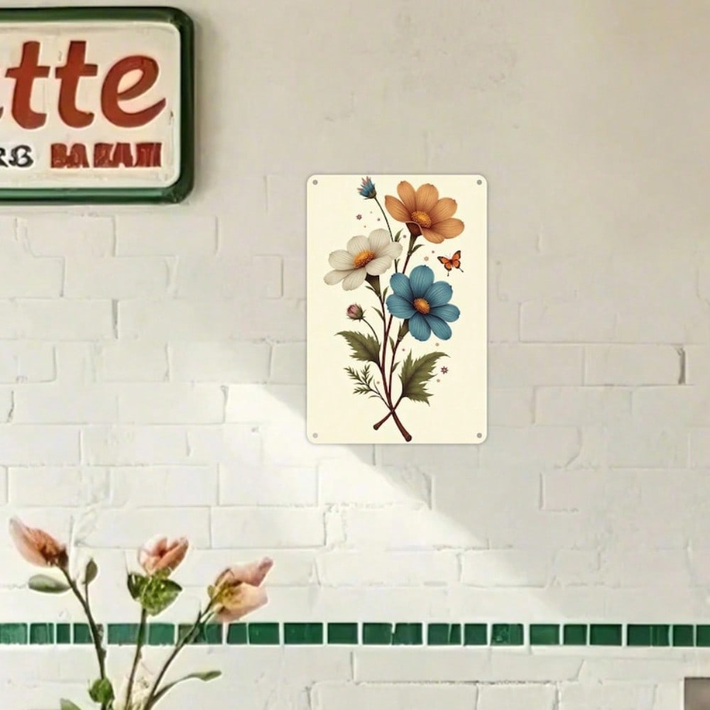 Vintage Botanical Metal Wall Art Handmade Flower Butterfly Tin Sign Retro Home Decor Farmhouse Living Room