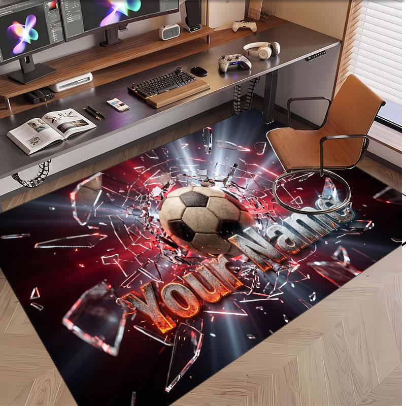 American Football Theme Soft Crystal Velvet Rug Custom Name & Text Print Non Slip Floor Rug for Bedroom Living Room