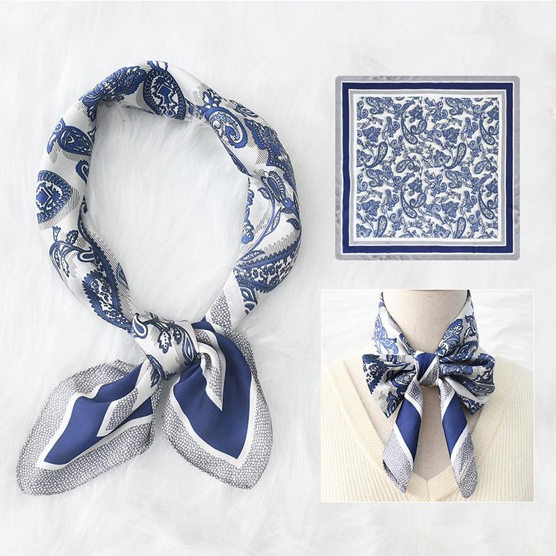 70cm Square Silk-like Scarf Women Satin Cashew Flower Print Small Neck Scarf Fashion Headscarf Kerchief Bandana Shawl Hijab