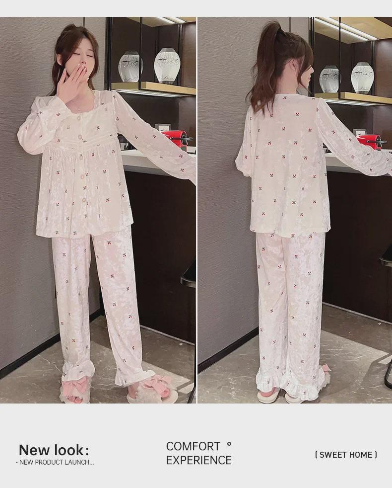 2024 Neues Pyjama-Set aus goldenem Samt für Damen – dicker Diamantkorallensamt für Frühling, Herbst und Winter