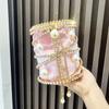 Luxury Design Banquet Bag Women Pearl Rhinestone Shiny Chain Cylindrical Shape Handbag Ladies Fashion Elegant Metal Bucket Bags
