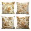 Gilded Cream Rose Pillowcase: Luxury 3D-Effect Floral Cushion Cover for Home Sofa Decor