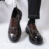 Fashion Fashion Brand Men's Crocodile Leather Comfortable Thick Soled Derby Shoes Spring Men Retro Lace Up Business Casual Leather Shoes