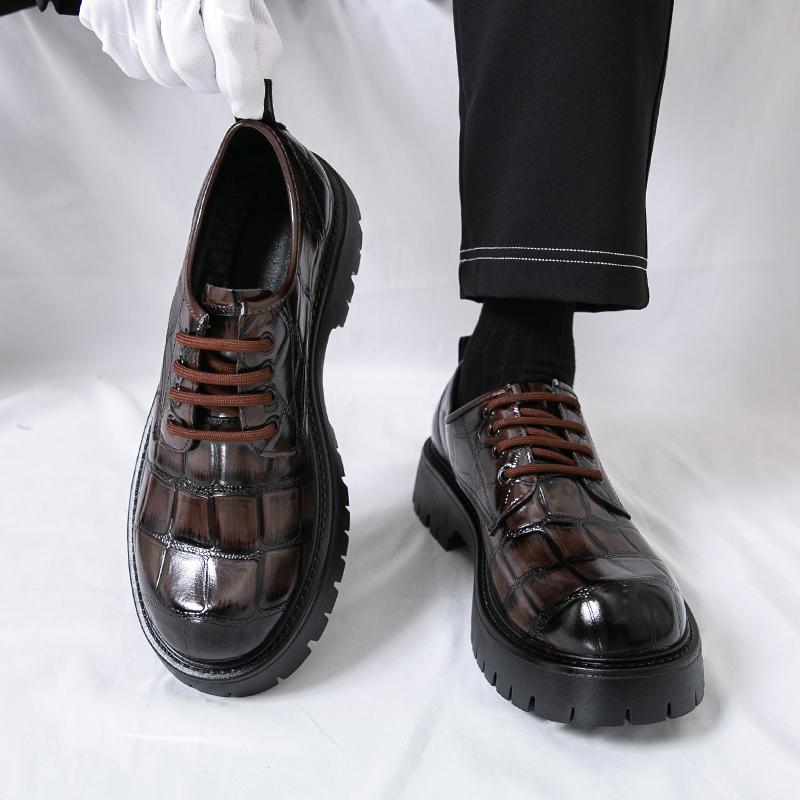Fashion Men Business Height-increasing Derby Shoes Black Brown Thick-soled Anti-slip Lace-up Fashionable Office Leather Shoes Size 38-46