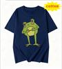 American Cartoon Tattered Frog Print Tshirt With Quirky Emotional Style Casual Short Sleeved Summer Top